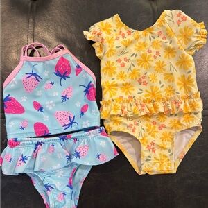 Floral and Strawberry Baby Swimsuit Set
